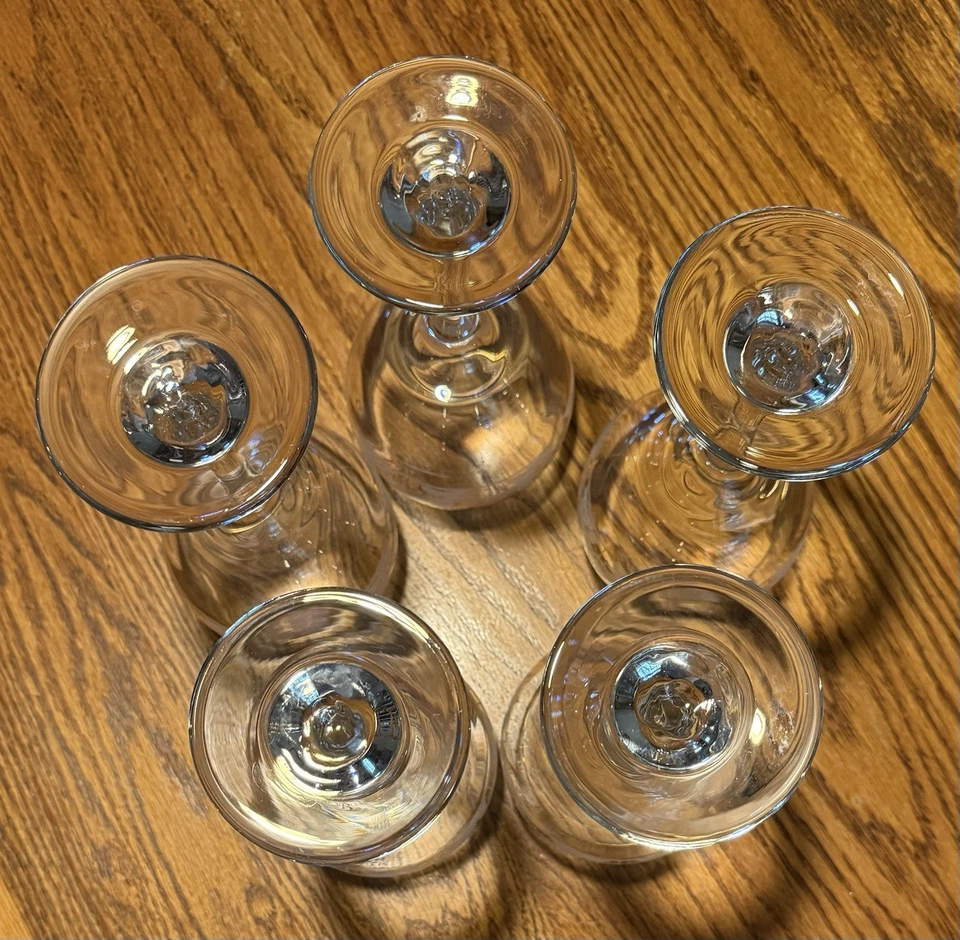 Set 5 Hand-Blown Crystal Wine Glasses Etched Winter Scene Trees Gold Rim 7.75” - Image 3 of 4