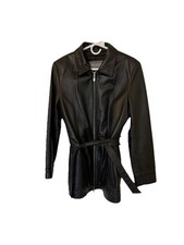 Vintage Women  s Wilsons Black Leather Belted Zip Jacket Size Medium Thinsulate