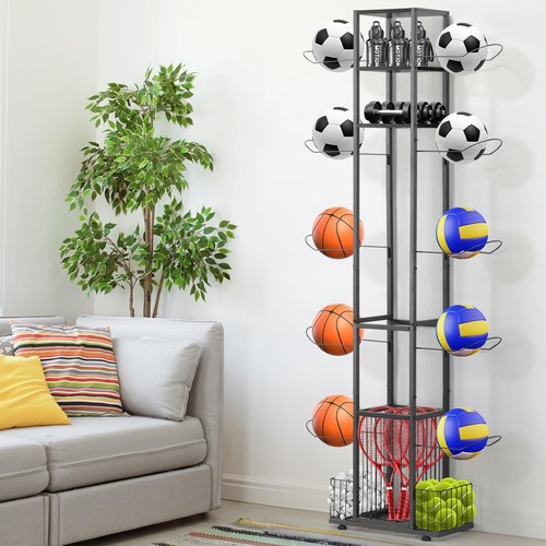 Ball Holder Stand, Basketball Rack for Balls, 5-Tier Vertical Ball Storage fo... - Picture 2 of 7