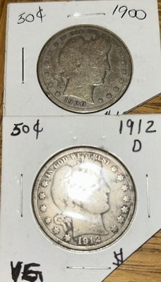 Pair Of Silver Half $ 1900 & 1912 D Great ￼ Investment BIN before Prices Recover