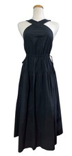 J.CREW Madewell Dress Women 0 Black Poplin Halter Midi Drawstring Waist Boho NWT