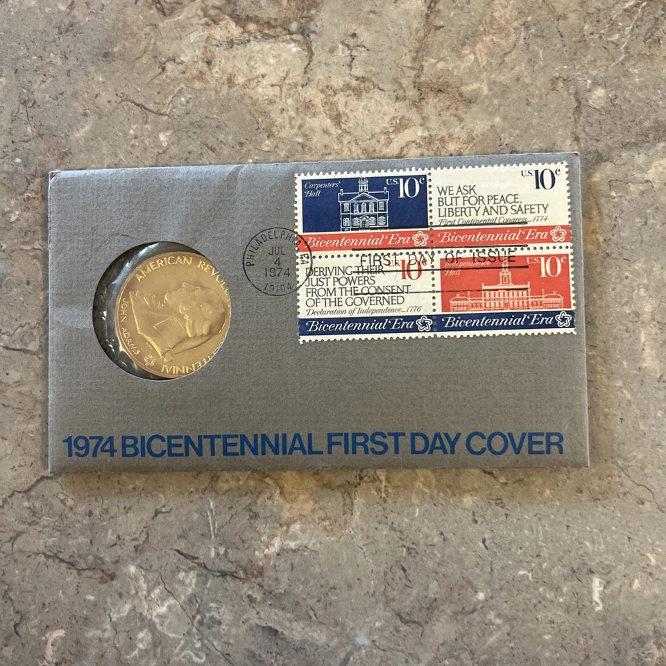 1974 American Revolution Bicentennial Bronze Medallion PROOF Coin FDC JOHN ADAMS - Image 4 of 4