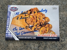 TED GIANNOULOS "The Chicken" San Diego Padres SIGNED 2017 TOPPS INCREDIBLE EATS!