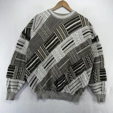 Vintage Tosani Sweater men's Large Gray Earth Tones Wool Blend Textured 3d Knit