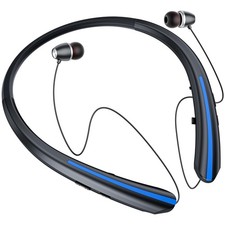 Neckband Retractable Bluetooth Headphones, Wireless Headset with 22H Playtime,