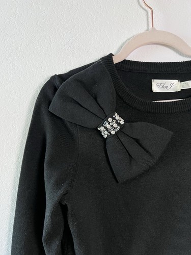 Eliza J Women’s Black Sweater With Beaded Ribbon Pullover Crew Neck Sweater Med - Picture 3 of 8