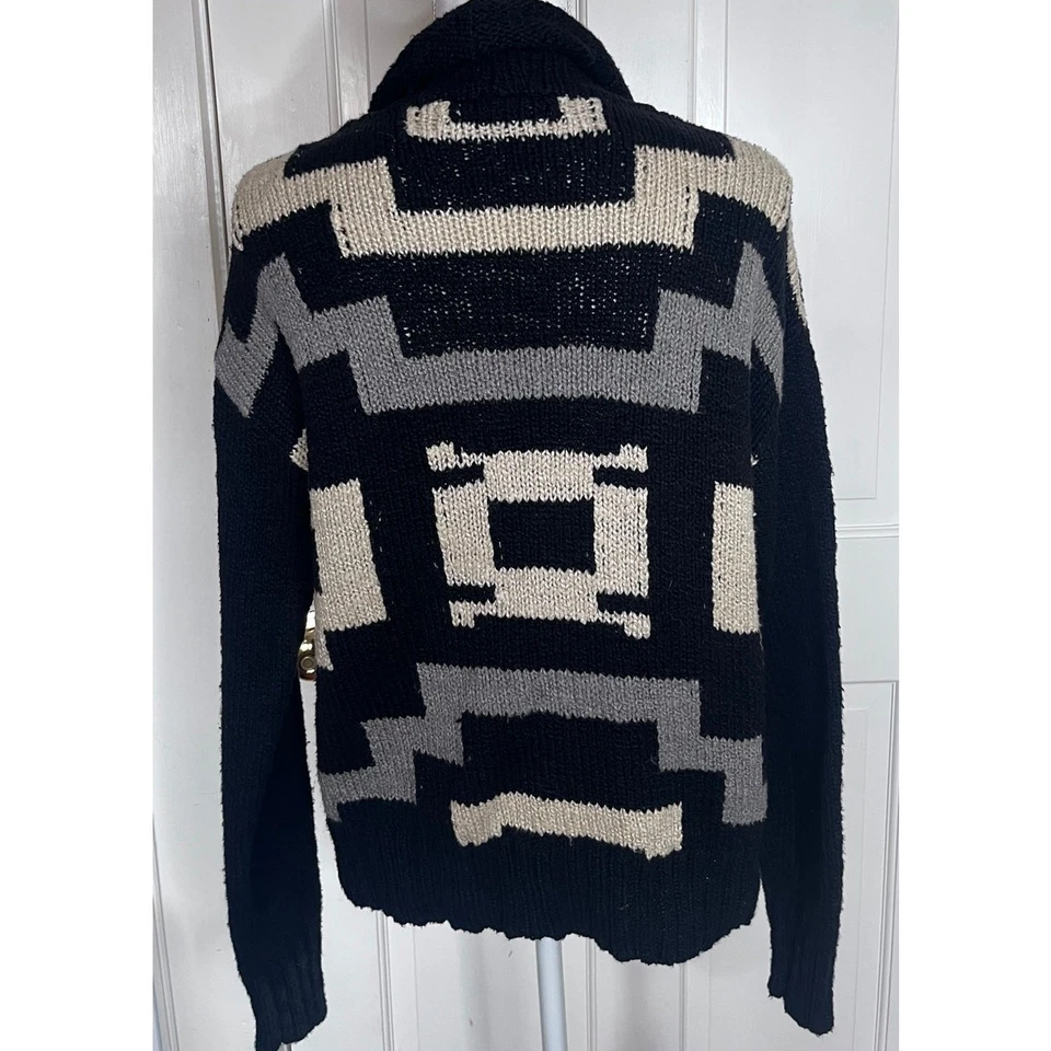 Gola xale intársia Lauren Ralph Lauren preta/cinza algodão/linho, tamanho G - Imagem 2 de 3