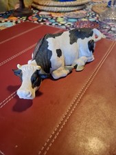 Country Holstein Cow Ornament Farm Animal Decoration Resin Velvet Base Vintage