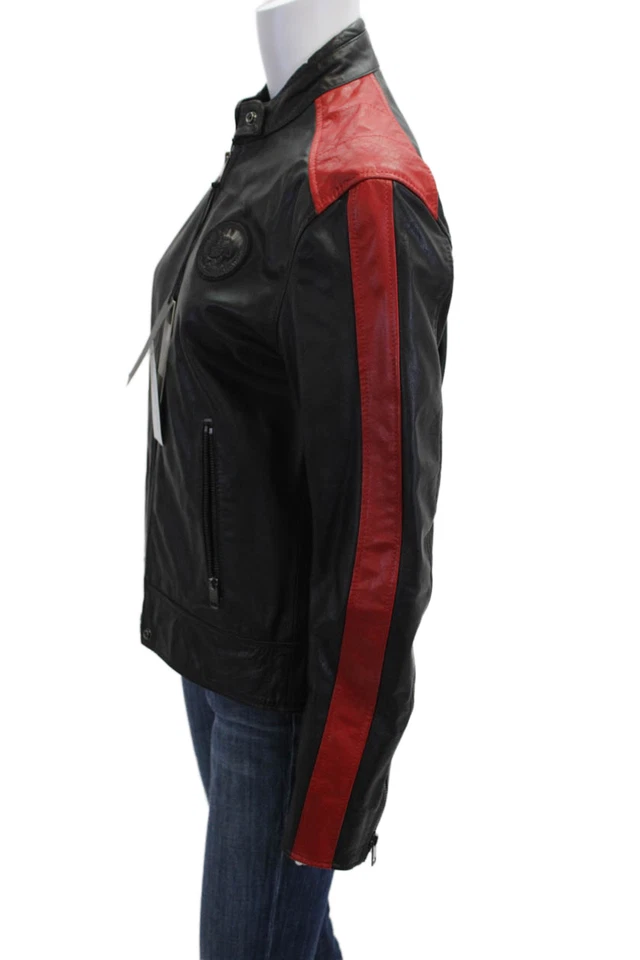 Jaqueta Diesel Masculina de Couro Listrada Dois Bolsos com Zíper Preta Tamanho 16Y - Imagem 2 de 4