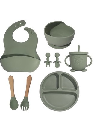 Silicone Baby Feeding Set Suction Plate and Bowl, Self-Serving, 8-Piece
