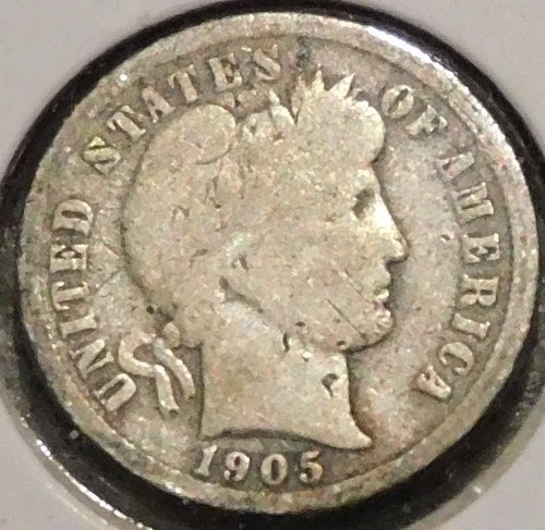 Silver Dime - Barber - 1905-O (Multiple obverse dings.  Reverse is darker.)