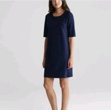 Eileen Fisher Dress Size PS/PP Midnight Blue Stretch Crepe Side Zippers NEW $258