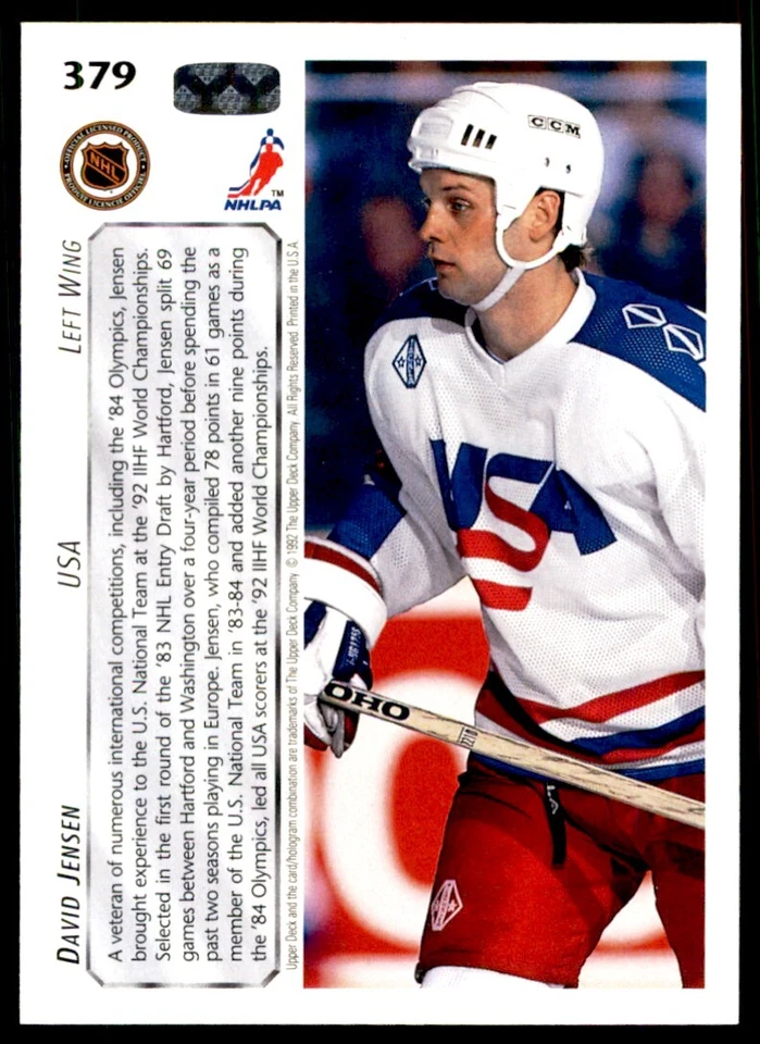 1992-93 UPPER DECK DAVID JENSEN USA #379 - Image 2 of 2