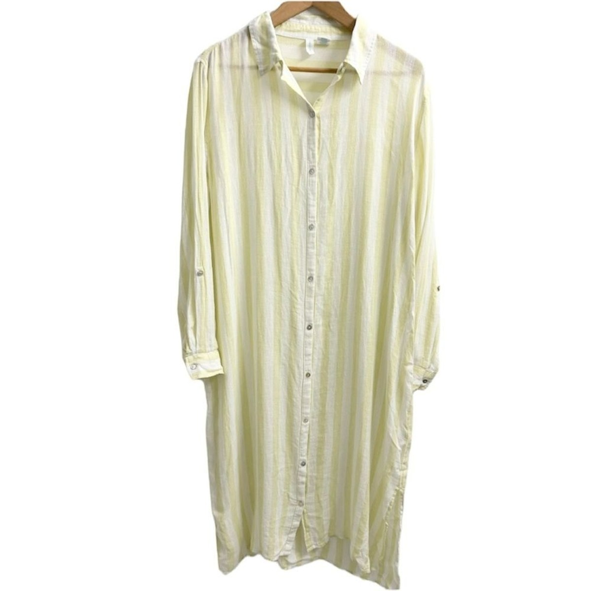 Cynthia Rowley Linen Beach Coverup Button Front Shirt Dress Yellow Stripe Midi Cynthia Rowley Linen Beach Coverup Button Front Shirt Dress Yellow Stripe Midi