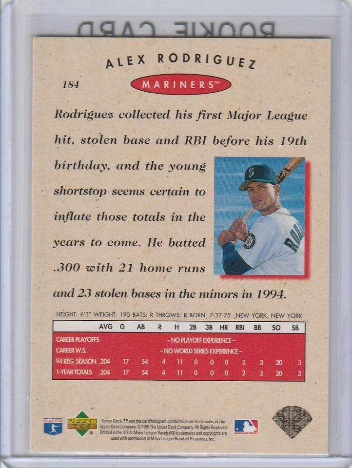 ALEX RODRIGUEZ ROOKIE CARD Upper Deck SP Championship Series AROD BASEBALL RC - Image 2 of 2