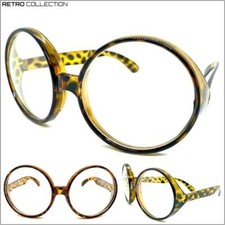 OVERSIZED EXAGGERATED RETRO Clear Lens EYE GLASSES Huge XL Round Leopard Frame
