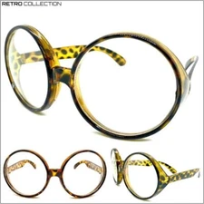 OVERSIZED EXAGGERATED RETRO Clear Lens EYE GLASSES Huge XL Round Leopard Frame