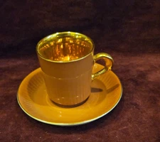 Figgjo Flint Norway Demitasse Cup & Saucer Set SALMON Gold Gilt Interior