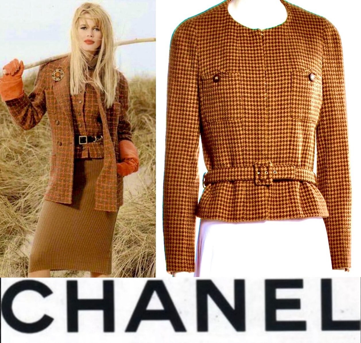 Chanel Vintage 1996 Brown Tweed Jacket 38 40 42 6 8 10 Coat Top Black Belt L M thumbnail 24