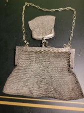 Antique German Silver Mesh Chain Mail Metal Purse Evening Bag Clutch Wearable Ar