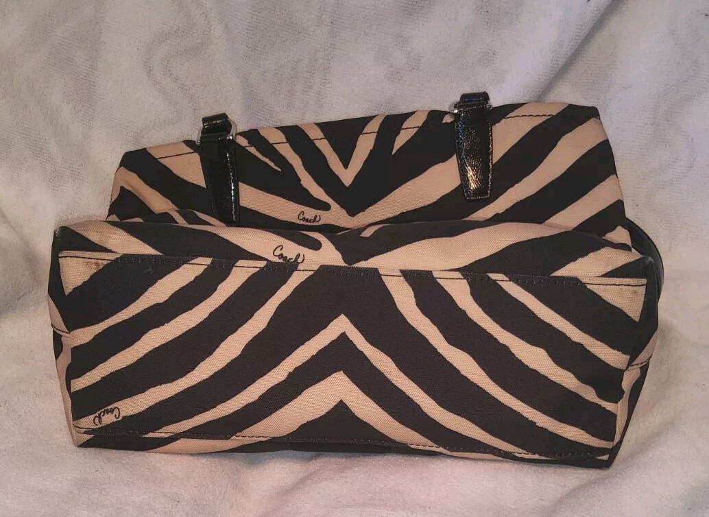 Coach Zebra Medium Black White Tote Canvas and Patent Leather