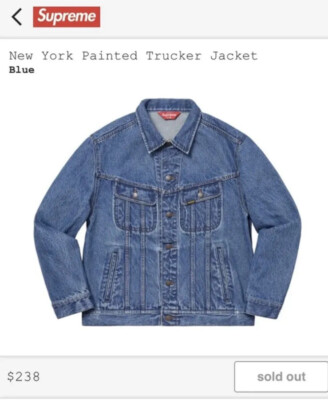 New Supreme New York Denim Painted Trucker Jacket Blue SS19 Medium