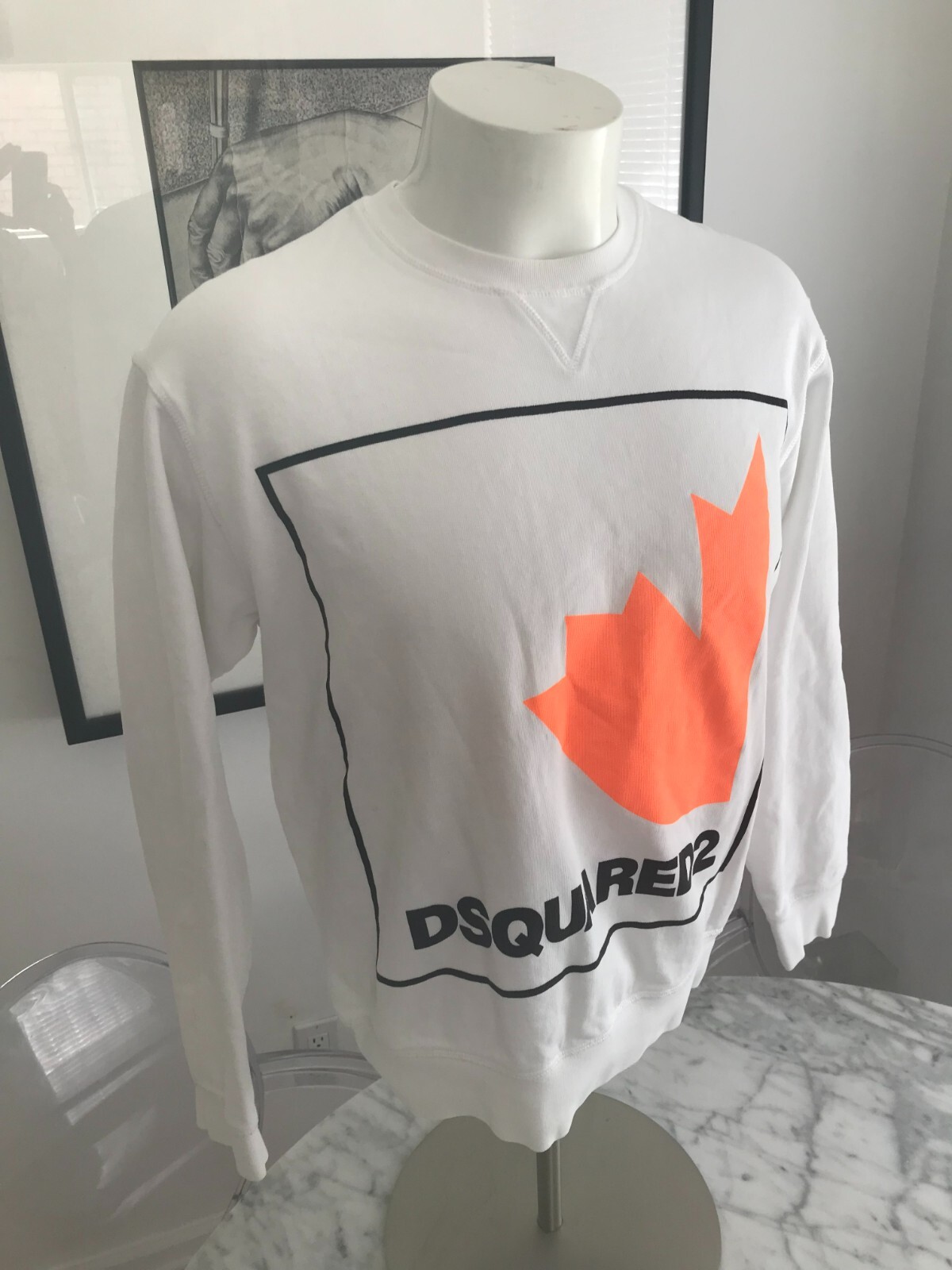 Men's RARE Dsquared2 Maple Leaf Logo White Sweater Size Medium Made in ITALY image 4
