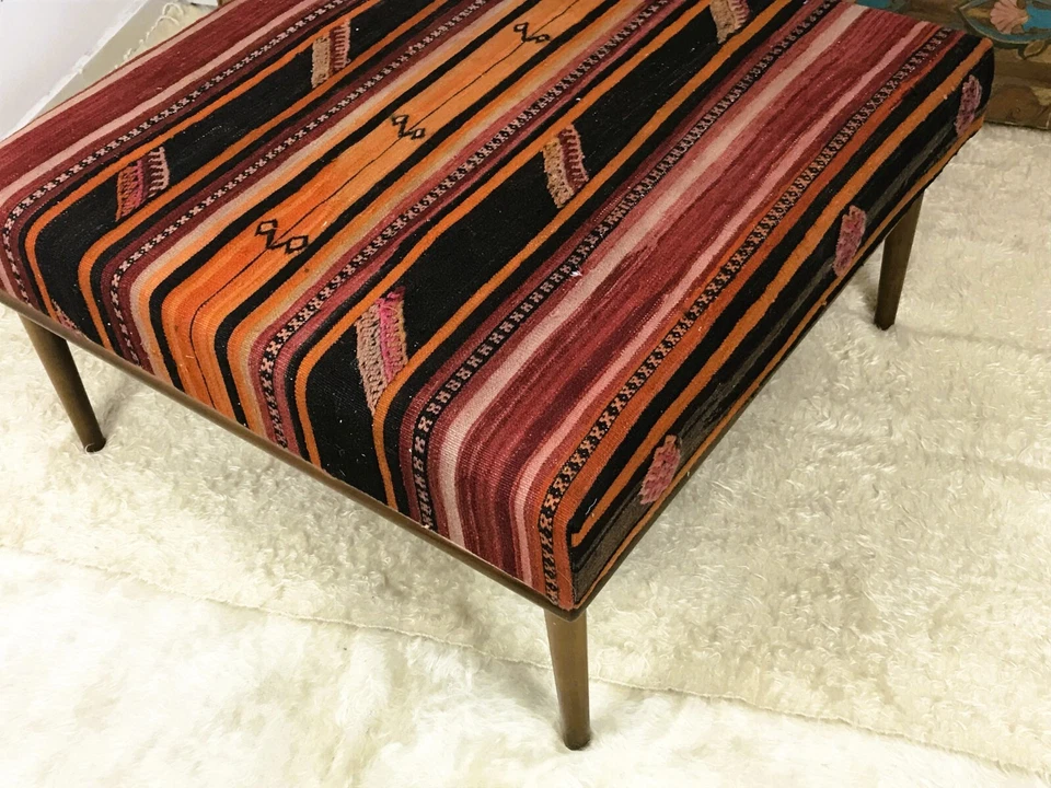 Mesa de centro otomana Kilim hecha a mano mesa de té mesa media banco tapizado 36x36 Foto 3 de 4