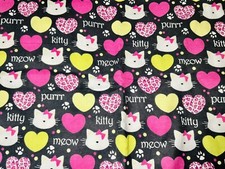 1 Yard Richloom Ultra Soft Flannel Cotton Fabric Cat Kitten Hearts 2015 RARE