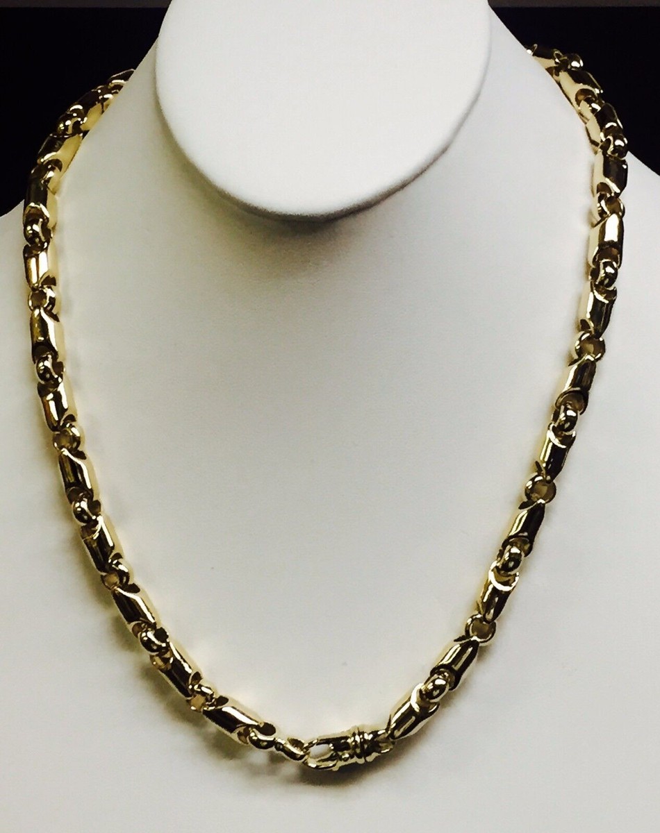 18kt Yellow Gold Bullet Link men's Chain Necklace 36