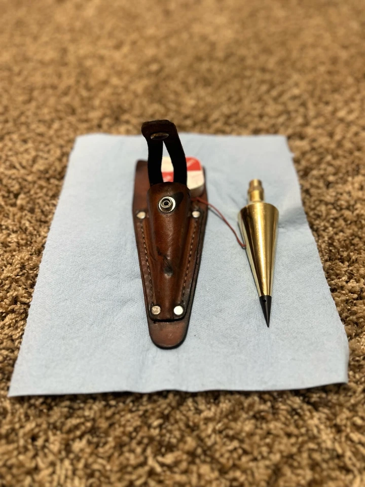 BOB PLOMADA VINTAGE DE LATÓN ARTESANAL 16 OZ CON CARRETE GAMMON Y ESTUCHE Foto 2 de 3