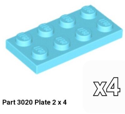 LEGO NEW Parts Plate 2 x 4 3020 MEDIUM AZURE - Lot of 4 - 6013826