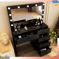 Vanity Set Makeup Desk Dressing Mirror Dresser Table with 5 Drawer 11 Led Lights