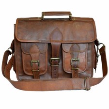 Men's Rare Goat Leather Vintage Laptop Messenger Handmade Briefcase Bag Satchel