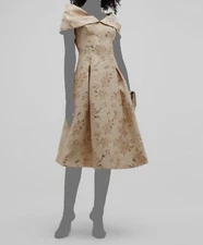 $583 Rickie Freeman by Teri Jon Women's Gold Metallic Off-Shoulder Dress Size 10