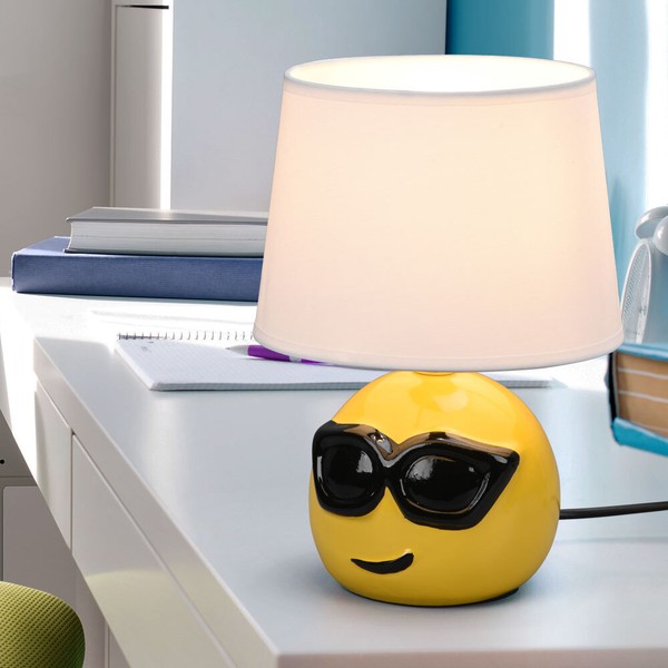 Tischleuchte Nachttischlampe Beistellleuchte Emoji Gelb Keramik Textil Weiß E14-image