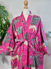 Batas de algodón indio kimono largo ropa de dormir rosa mono estampado traje de noche kimonos