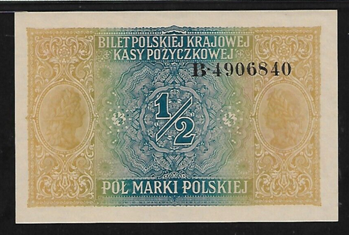 Polen 1/2 Marki 1917 PMG 64 EPQ UNC P#7 Deutsche Besetzung WWI Serie B - Bild 4 von 4