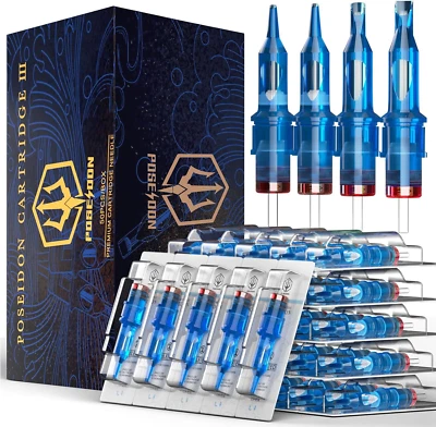 UPTATSUPPLY POSEIDON V3 Tattoo Cartridge Needles 50PCS Mixed Size Steriled Needles with 3RL