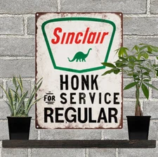 Sinclair Honk for Service Gas Station Pump Dino Ad Metal Sign Repro 9x12" 60350