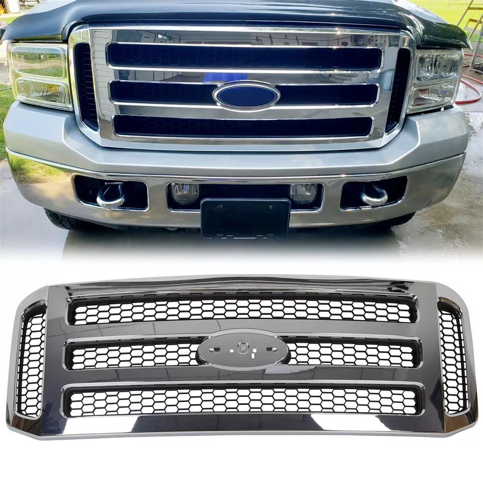 Grille Chrome Shell w/Gray Insert for Ford 2005-2007 F250 F350 2005 Excursion - Изображение 2 из 4