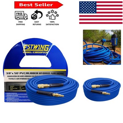 All-Weather 300 PSI 3/8'' x 50' Air Hose - Lightweight Hybrid PVC & Rubber Design
