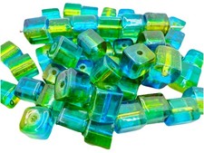 Glass Cube Beads Blue Green 7mm Qty:19