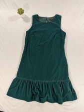 J Crew Emerald Green Velvet Ruffle Hem Shift Dress Womens 2 Cocktail Party