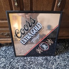 VTG FRAMED FOILED MIRROR BEER SIGN 16X16 INCHES COORS EXTRA GOLD DRAFT RARE STYL