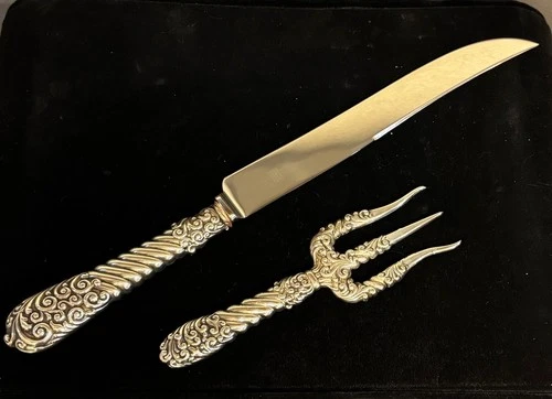 Gorham Sterling Silver #465 Hollow Bread Toast Serving Fork + Carving Knife 5 oz