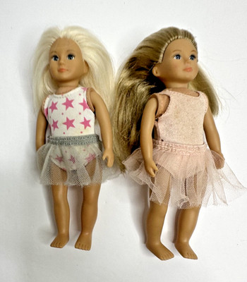 Battat Mini Doll Set 2 Blonde Sandy Brown Tutu Outfits Blue Eyes 6''