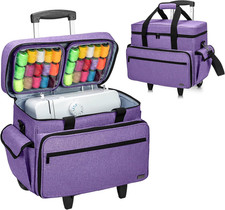 Rolling Sewing Machine Case with Wheels  Wooden Pad, Fits Most Brands, Purple