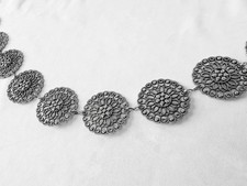 Vintage Silver Metal Floral Filigree Adjustable Chain Link Belt, Western Boho