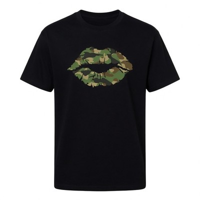 Camo Lips Camouflage Military Style Aesthetic Tribute Graphic Tee Shirt